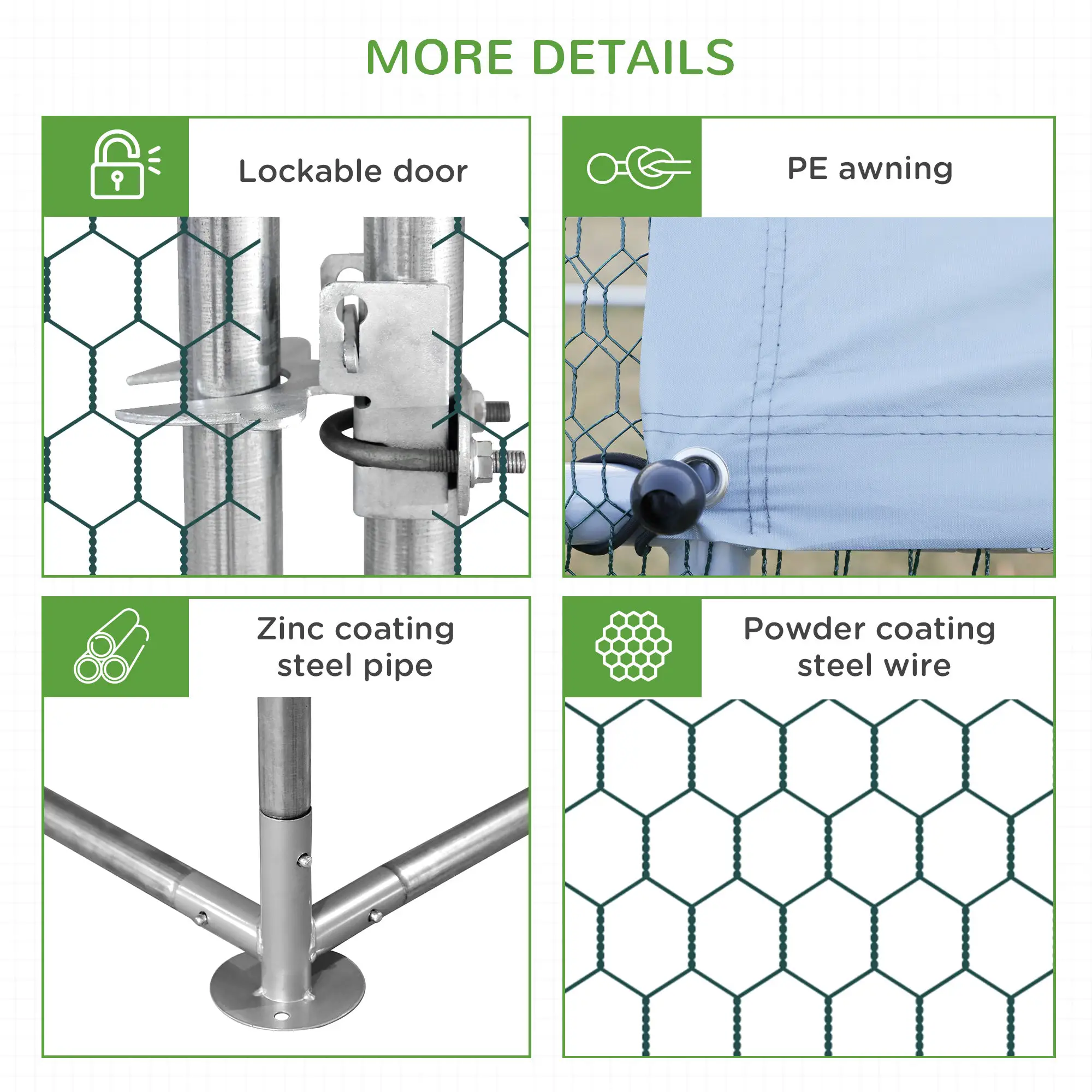 Pawhut Walk In Chicken Run Galvanized Chicken Coop Hen House w/ Water-Resist Cover - Chicken Coop