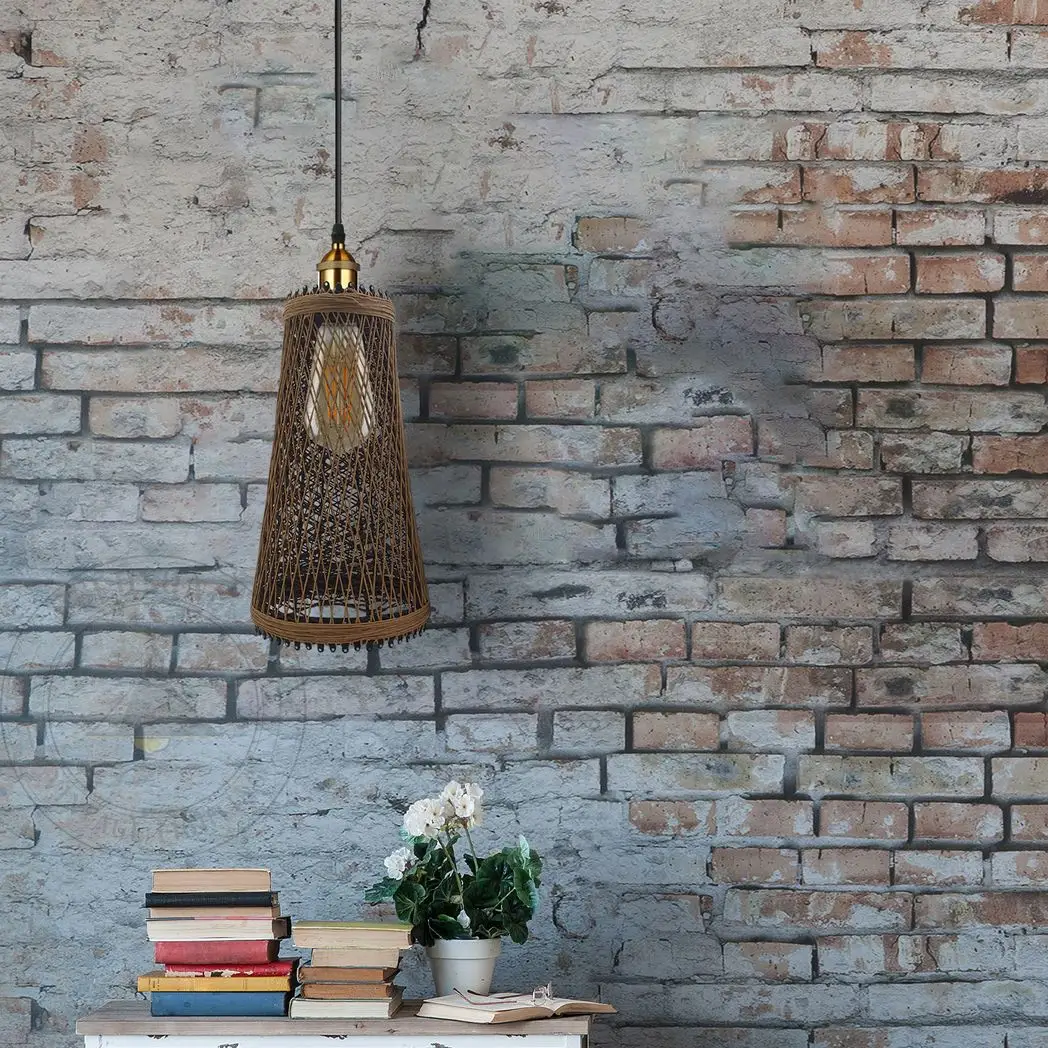 LEDSONE Natural Rattan Wicker Vintage Industrial Style Single Ceiling Pendant Light Shade - Pendant Lights