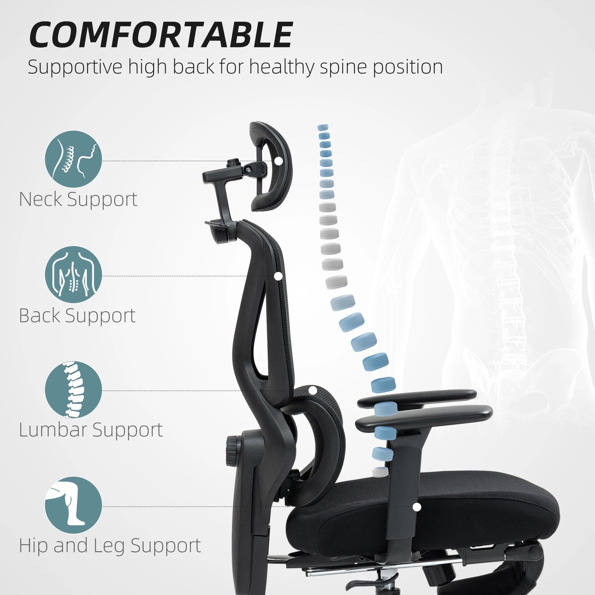 HOMCOM Ergonomic Office Chair, Recliner Computer Chair with Footrest, Black by HOMCOM