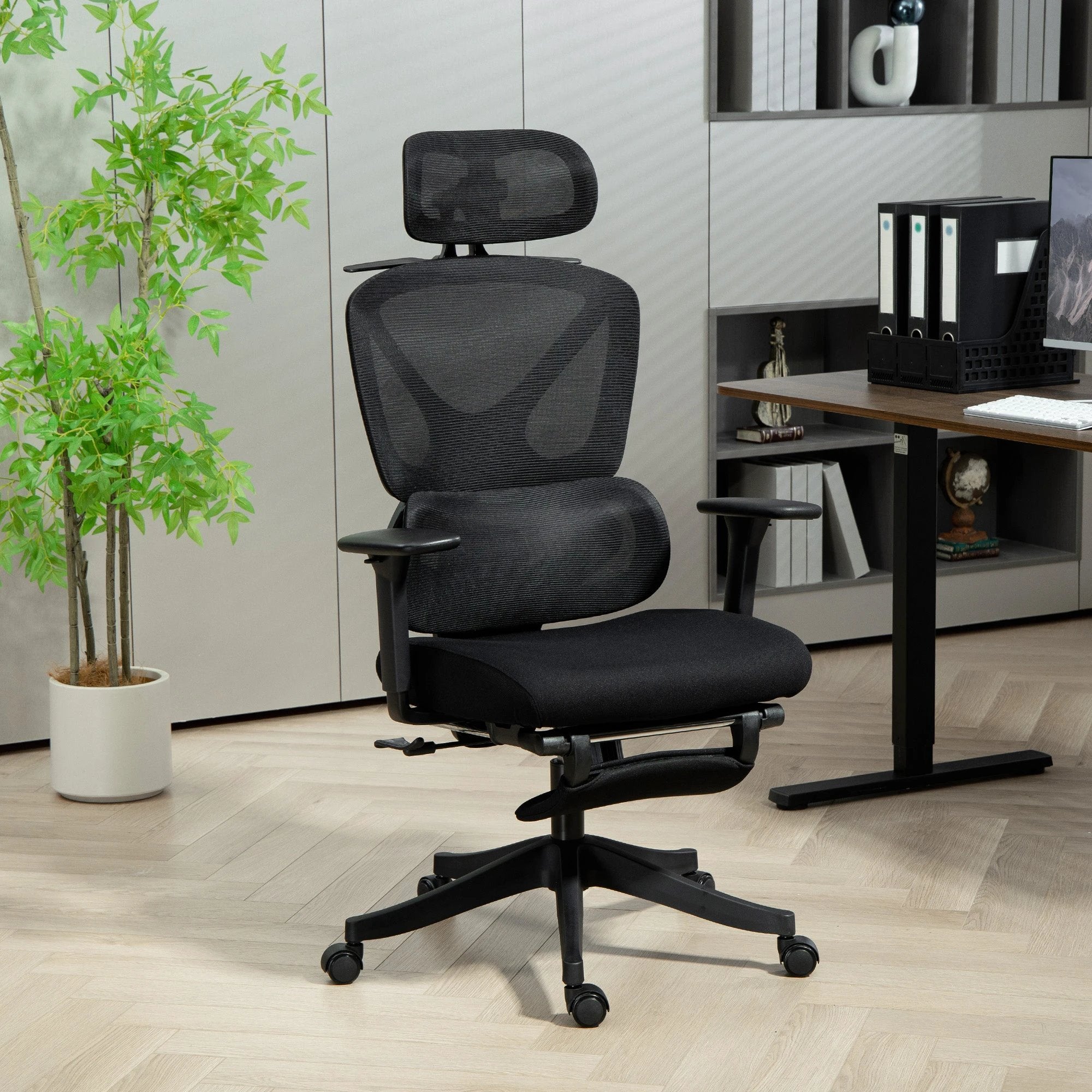 HOMCOM Ergonomic Office Chair, Recliner Computer Chair with Footrest, Black by HOMCOM