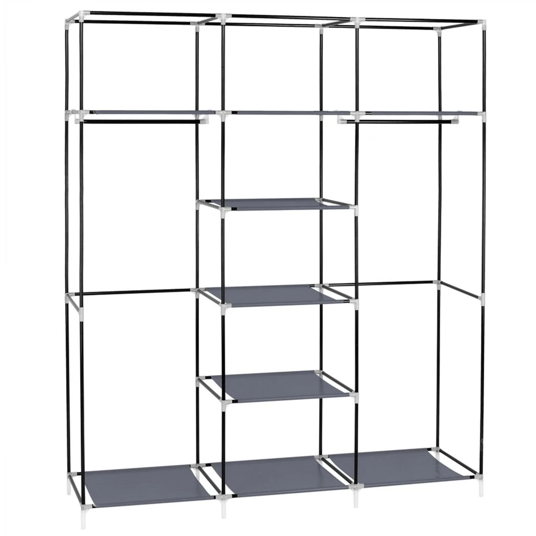 N/A 69" Portable Clothes Closet Non-Woven Fabric Wardrobe Double Rod Storage Organizer Gray -