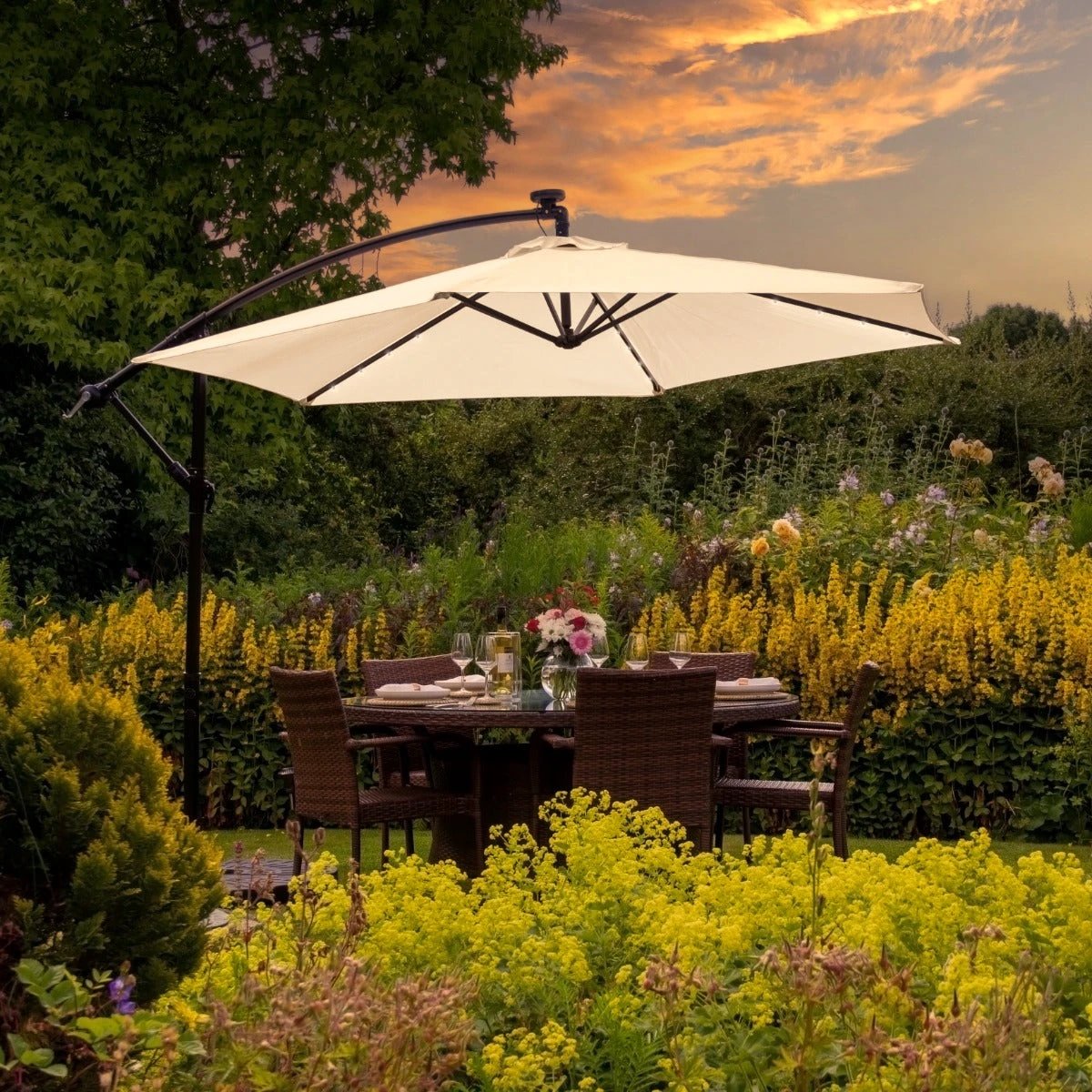Monster Shop Premium LED Cantilever Parasol 3m with Base Patio - Uncategorized Parasol