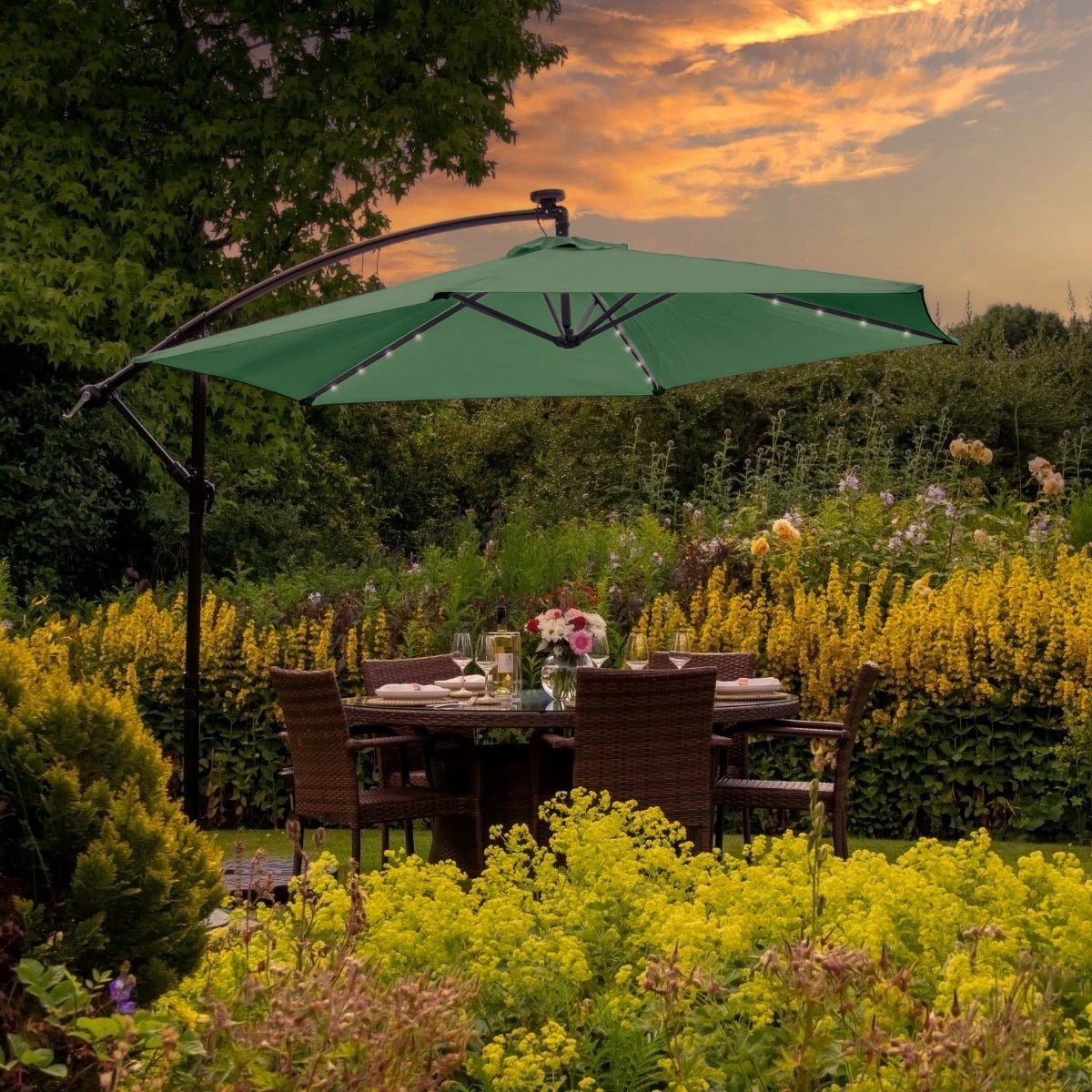 Monster Shop Premium Cantilever Parasol 3m LED Garden - Uncategorized Parasol