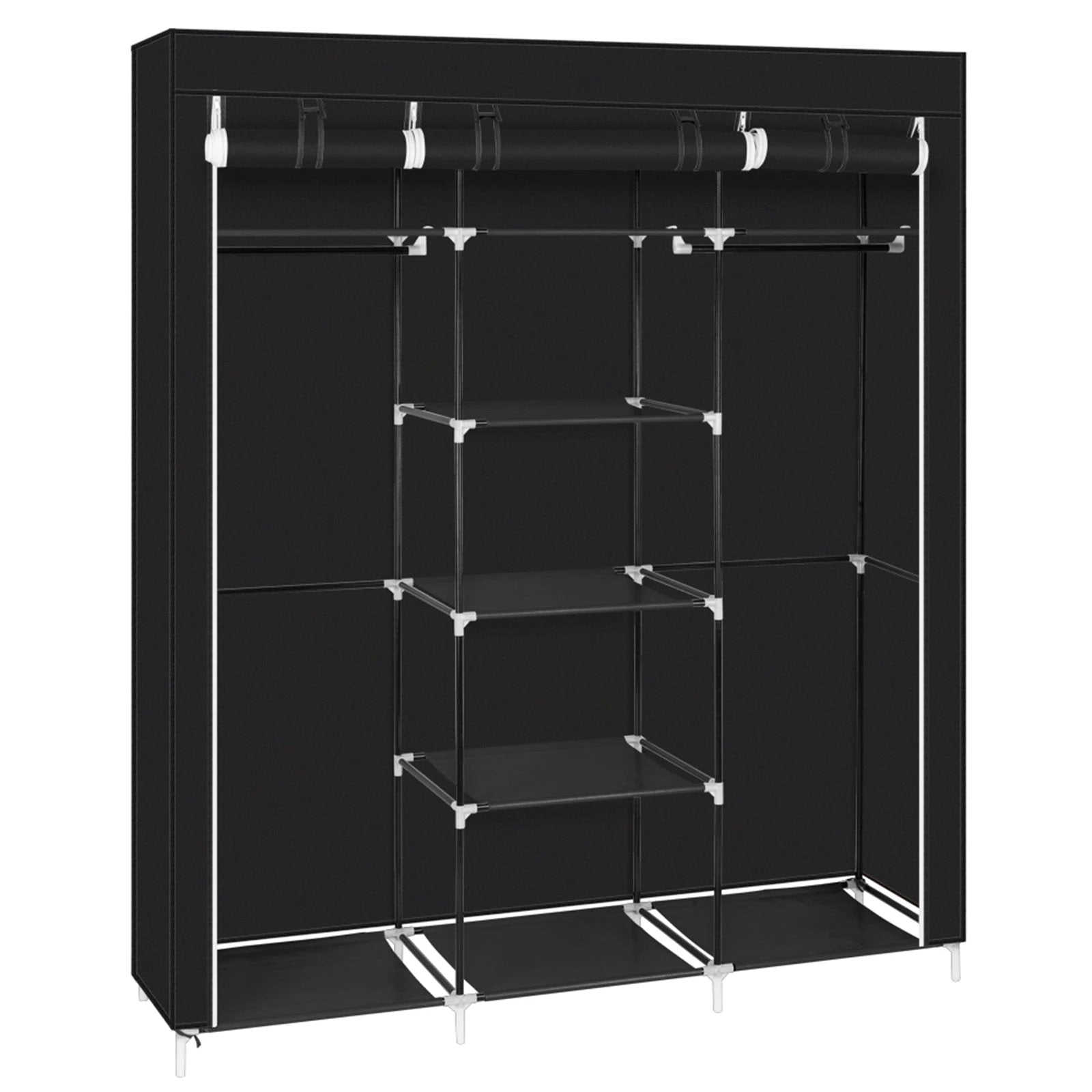 69" Portable Clothes Closet Non-Woven Fabric Wardrobe Double Rod Storage Organizer Black by N/A