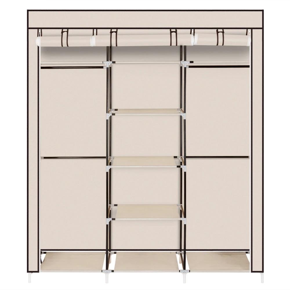 69" Portable Clothes Closet Non-Woven Fabric Wardrobe Double Rod Storage Organizer Beige by N/A