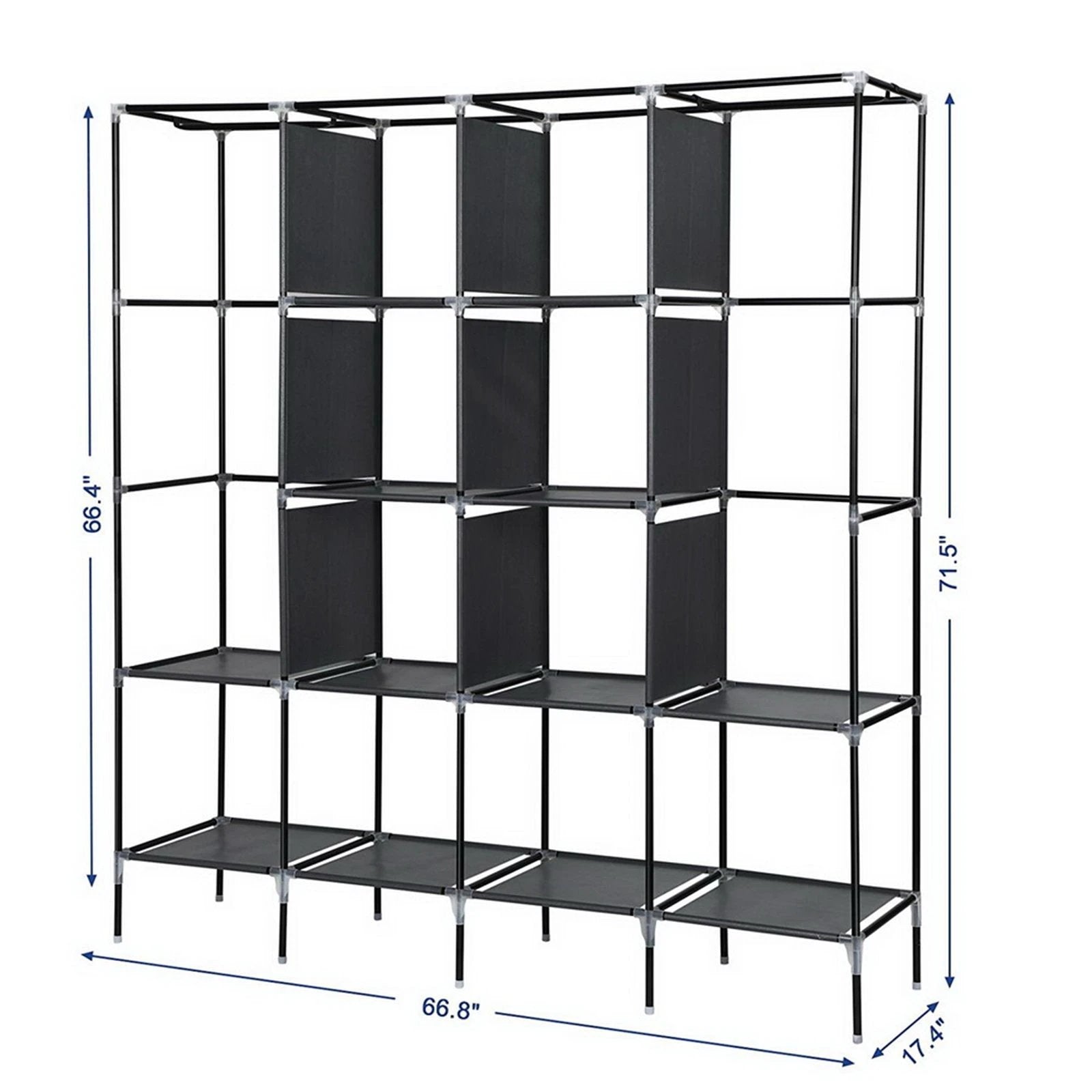 N/A 67" Clothes Closet Portable Wardrobe Clothes Storage Rack 12 Shelves 4 Side Pockets Gray -