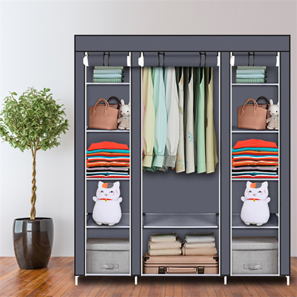 Fabric Canvas Wardrobe Clothes Storage Cupboard Hanging Rail Shelving Practical by N/A