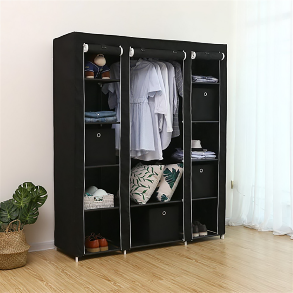 N/A Fabric Canvas Wardrobe Clothes Storage Cupboard Hanging Rail Shelving Practical -