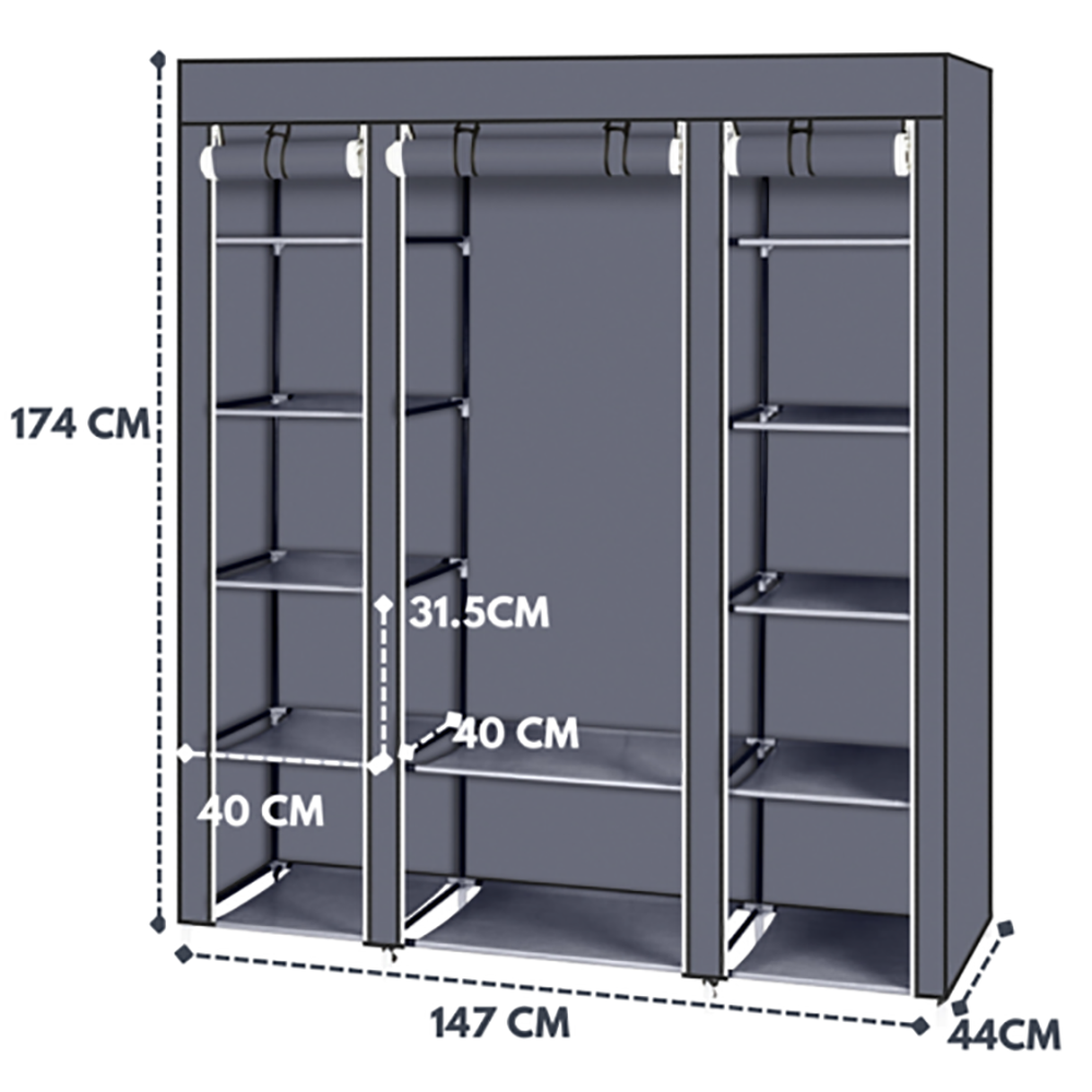 Fabric Canvas Wardrobe Clothes Storage Cupboard Hanging Rail Shelving Practical by N/A