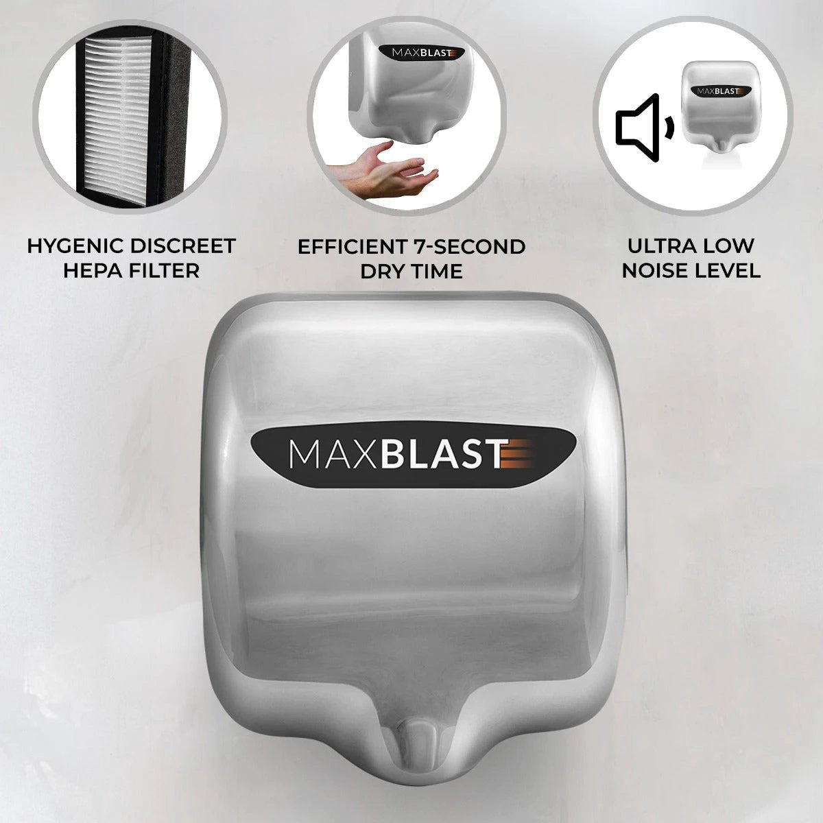 Monster Shop Maxblast Automatic Commercial Hand Dryer with HEPA Filter -