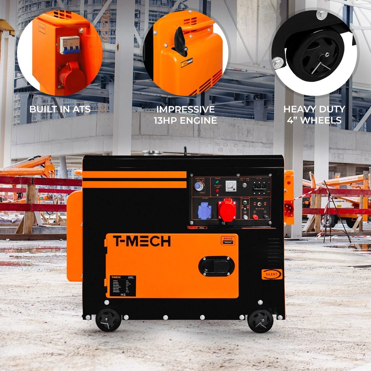 T-Mech Portable Silent Diesel Generator Three Phase 400V by Monster Shop