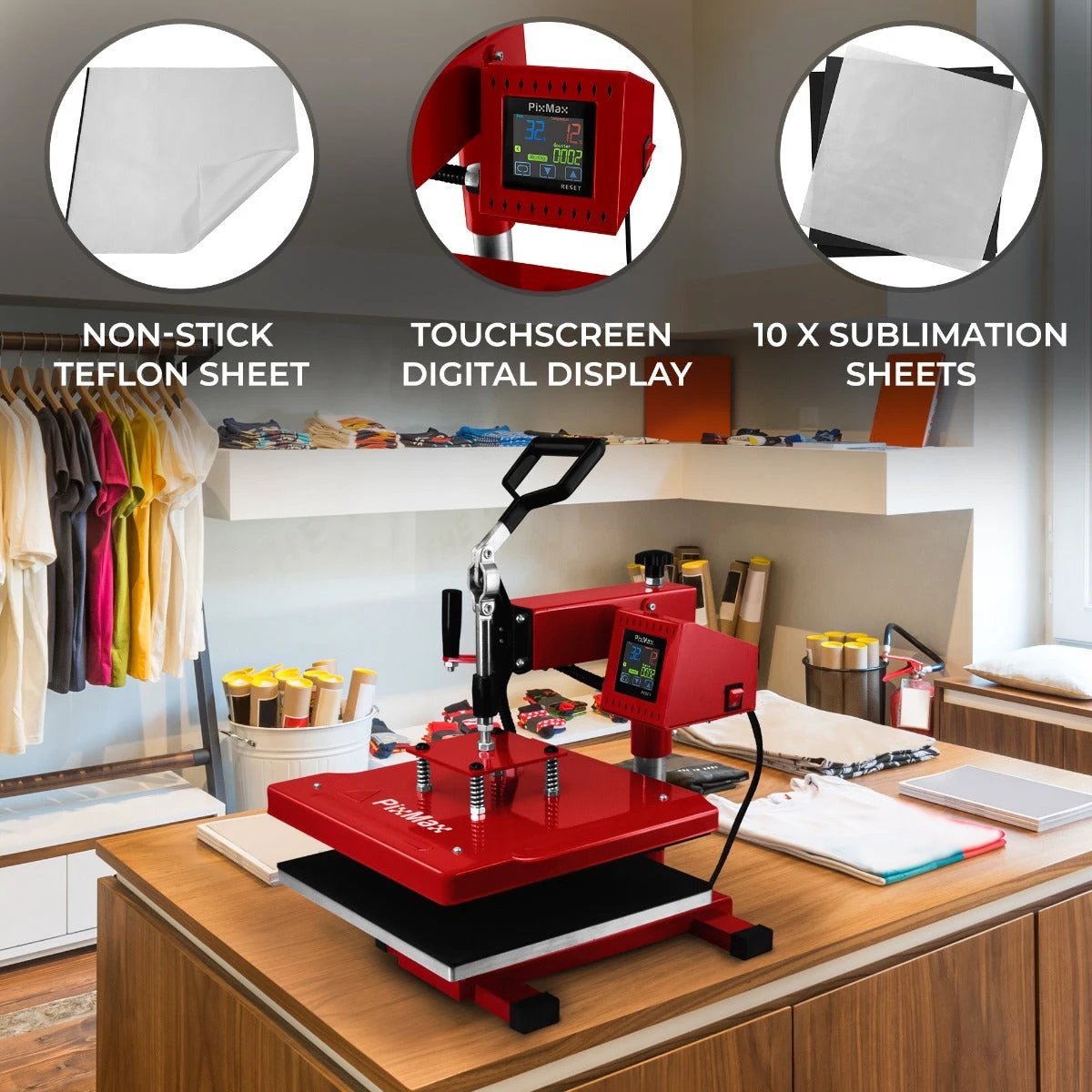 Monster Shop Swing Heat Press 38 x 38cm, PTFE Sheet & Sublimation Paper -