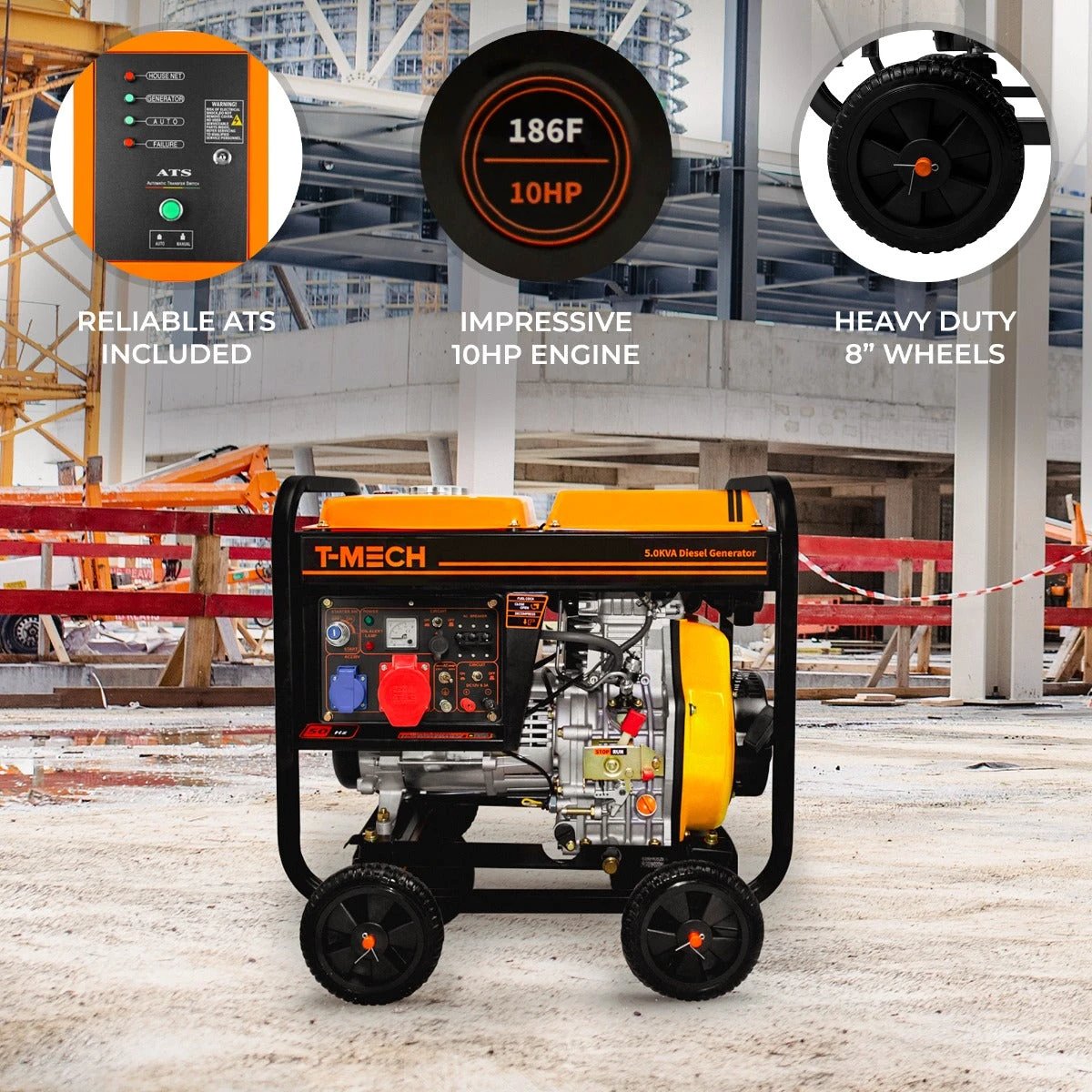 T-Mech 5kVA Portable Diesel Generator Open Frame by Monster Shop