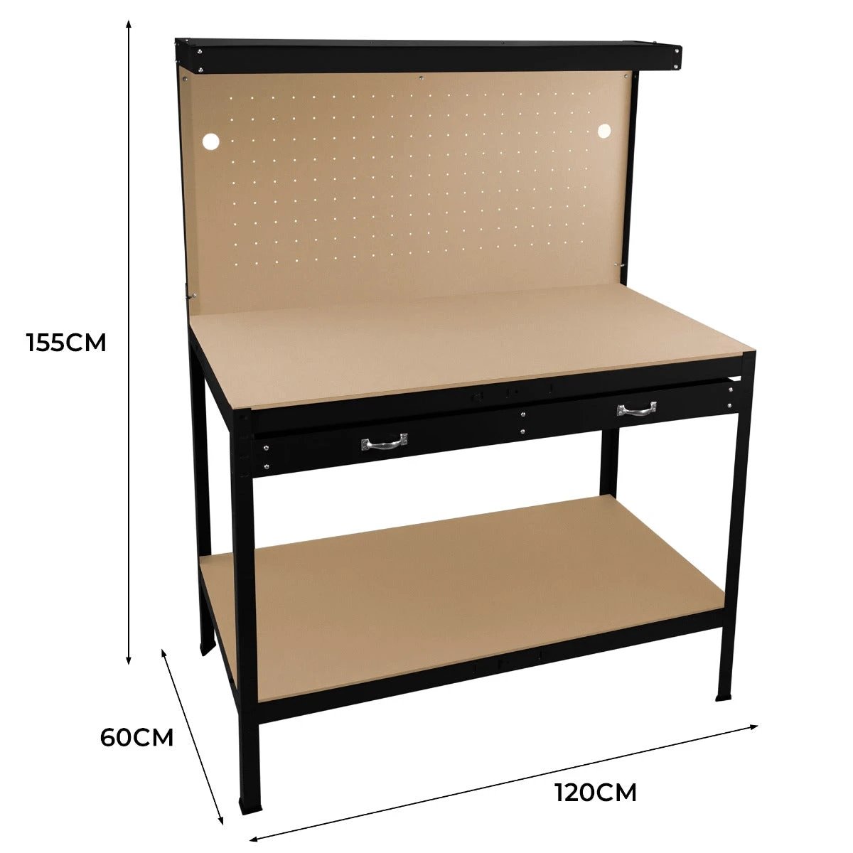Monster Shop Workbench with Pegboard, Drawer & Light – Black -