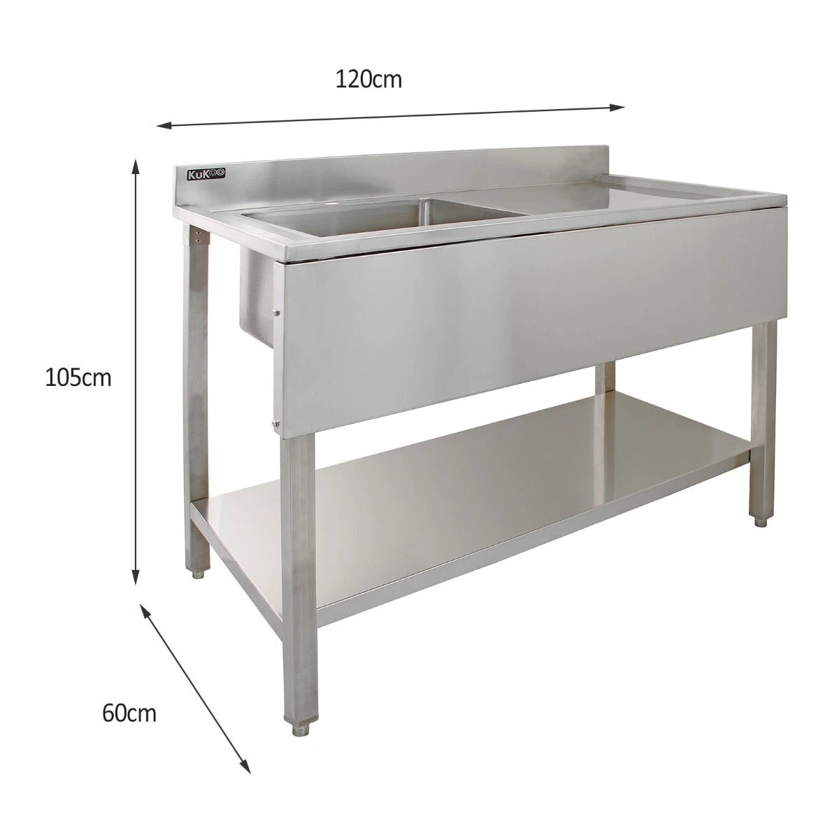 Monster Shop KuKoo Stainless Steel Catering Sink - Right Hand Drainer -