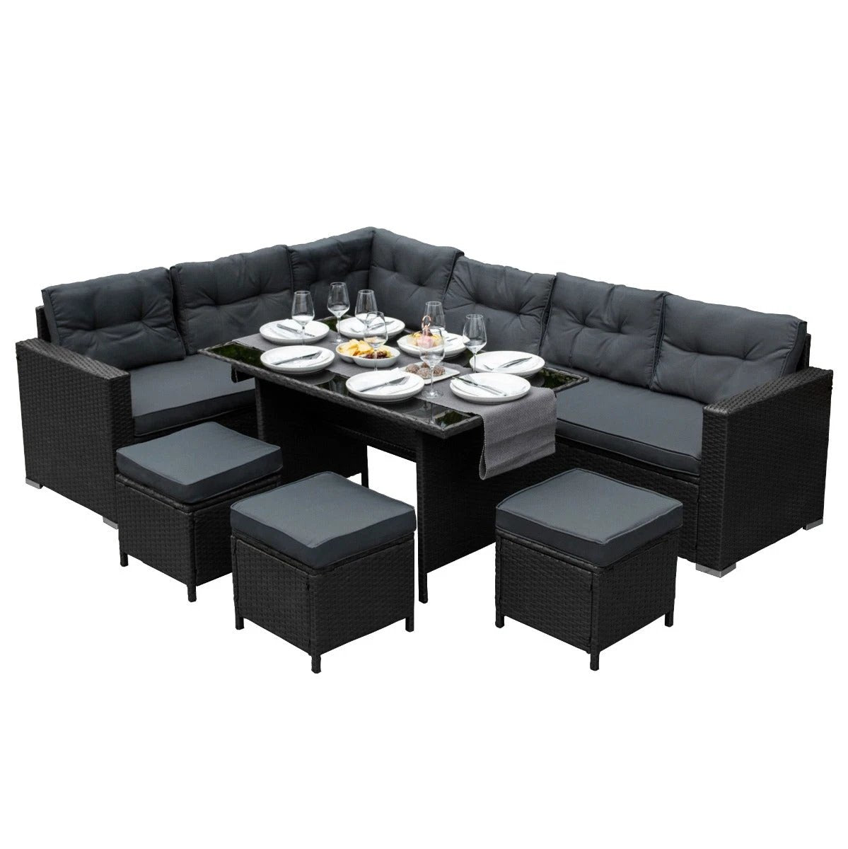 Monster Shop Rattan Corner Set - Black -