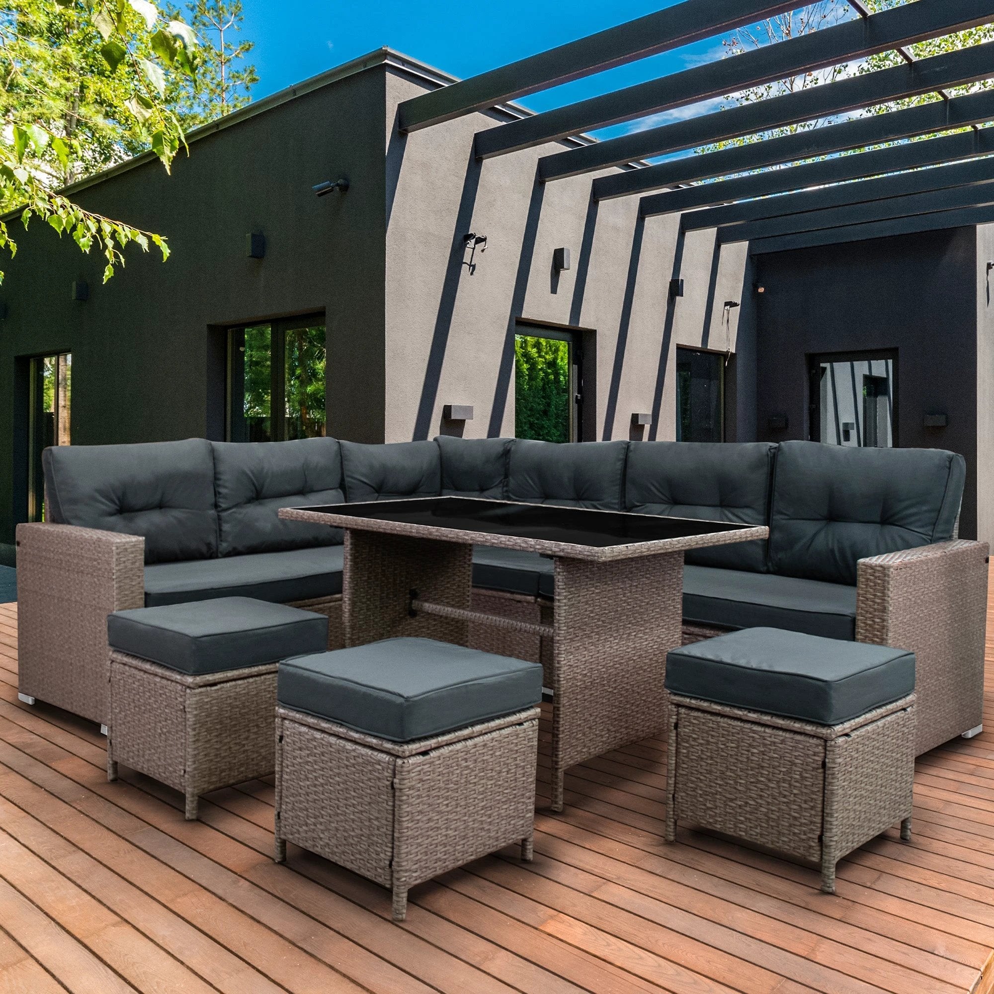 Monster Shop Rattan Corner Set - Grey -