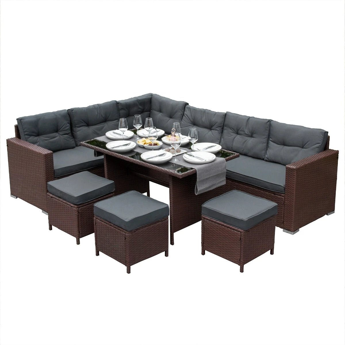 Rattan Corner Set - Brown by Monster Shop