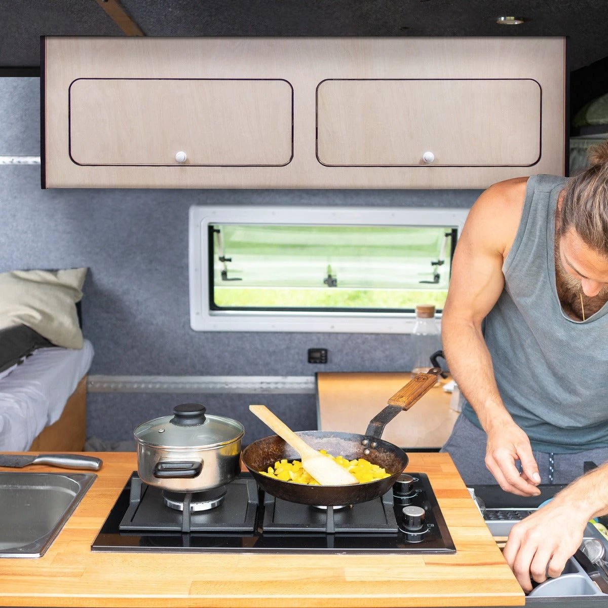 Overhead Camper Cabinet With Black Trim – 120cm x 35cm x 35cm by Monster Shop
