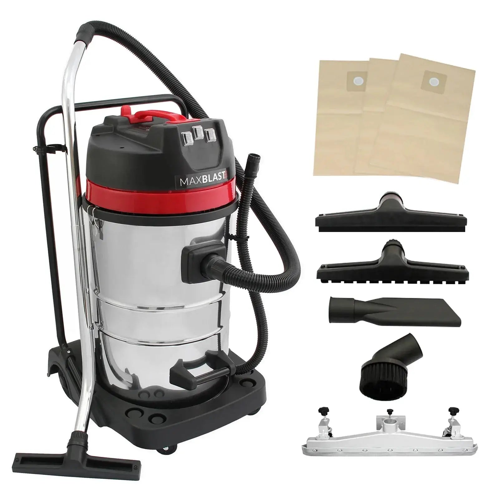 Monster Shop 80L Industrial Vacuum, 5 Attachments & 3 Hoover Bags -