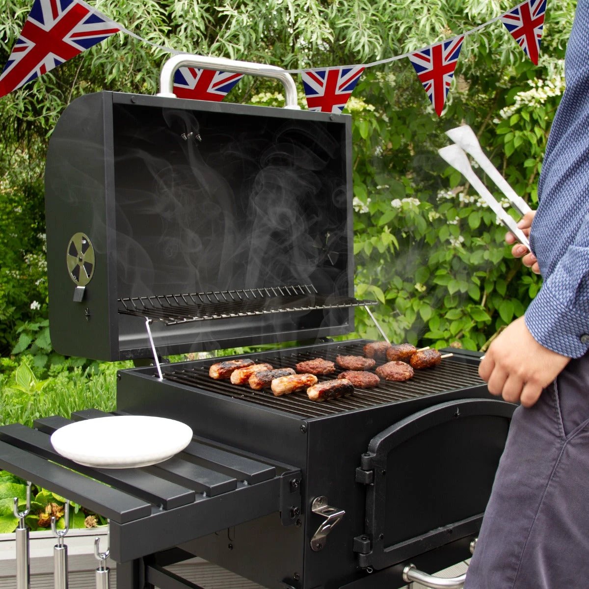 XL BBQ Smoker Grill & Union Jack Bunting by Monster Shop