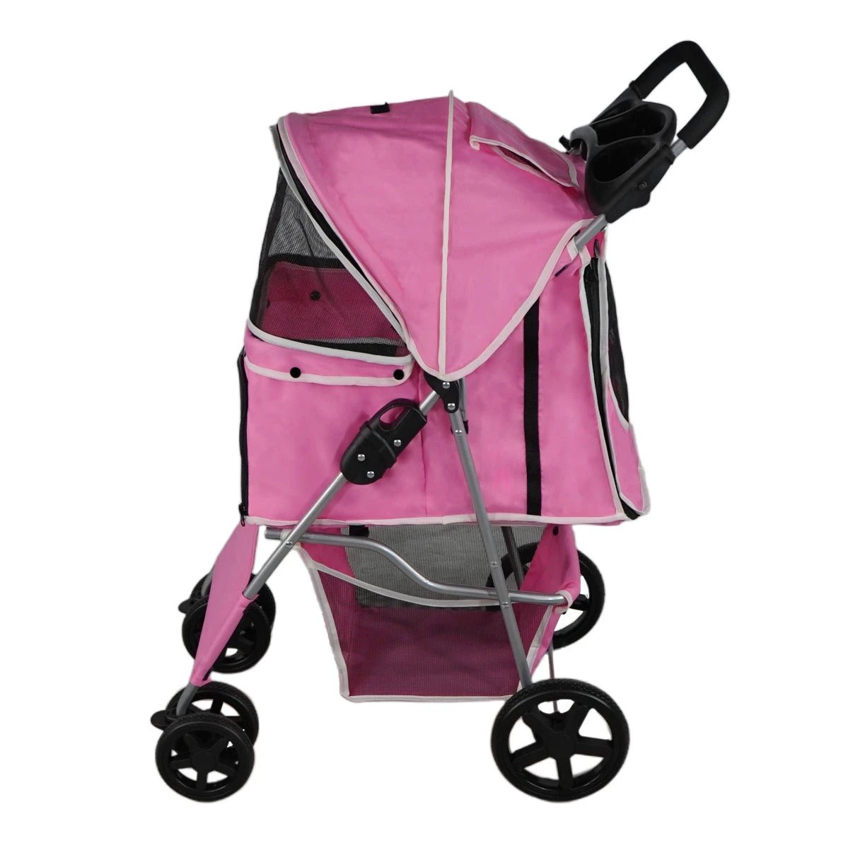 Pet Stroller with Rain Cover – Pink by Monster Shop