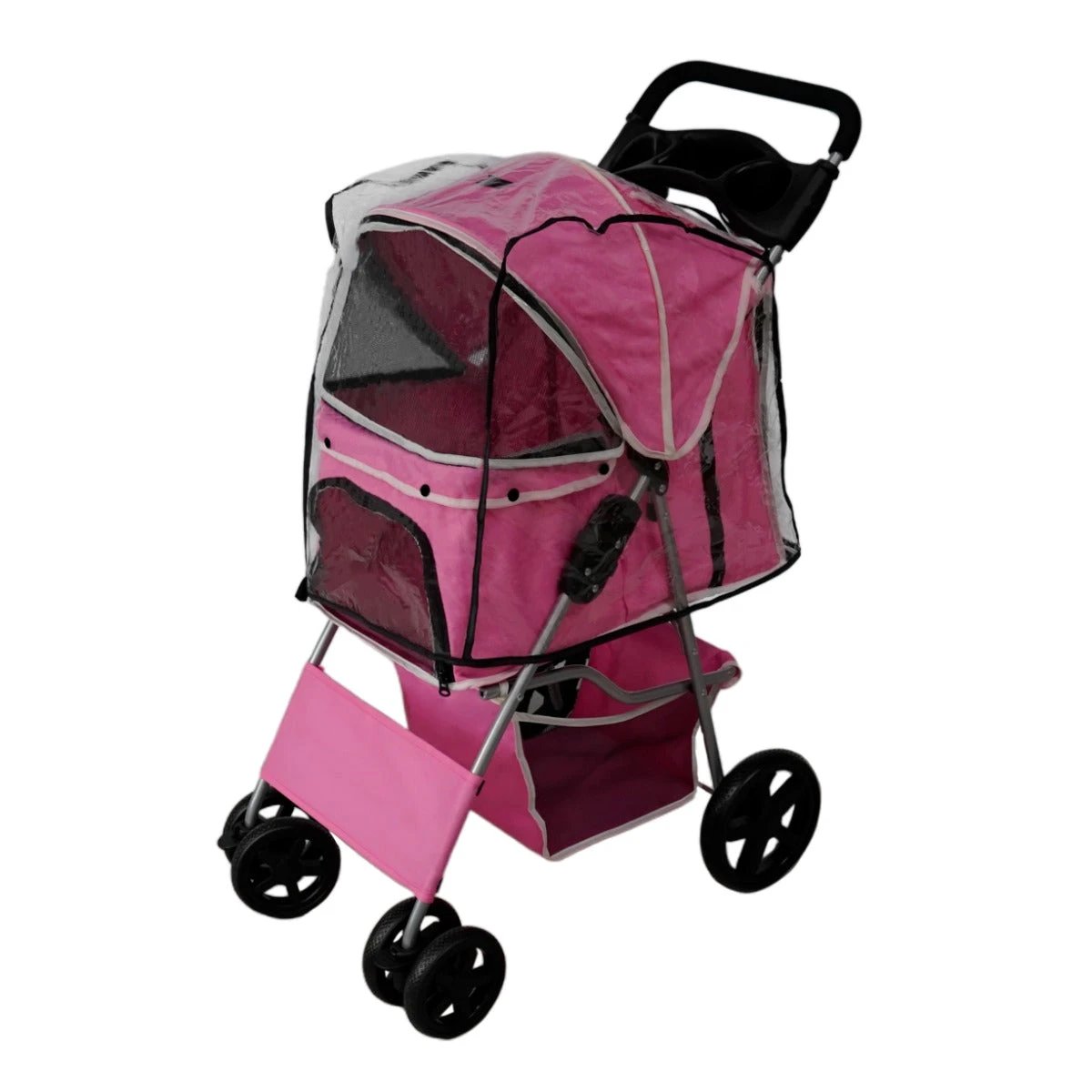 Pet Stroller with Rain Cover – Pink by Monster Shop