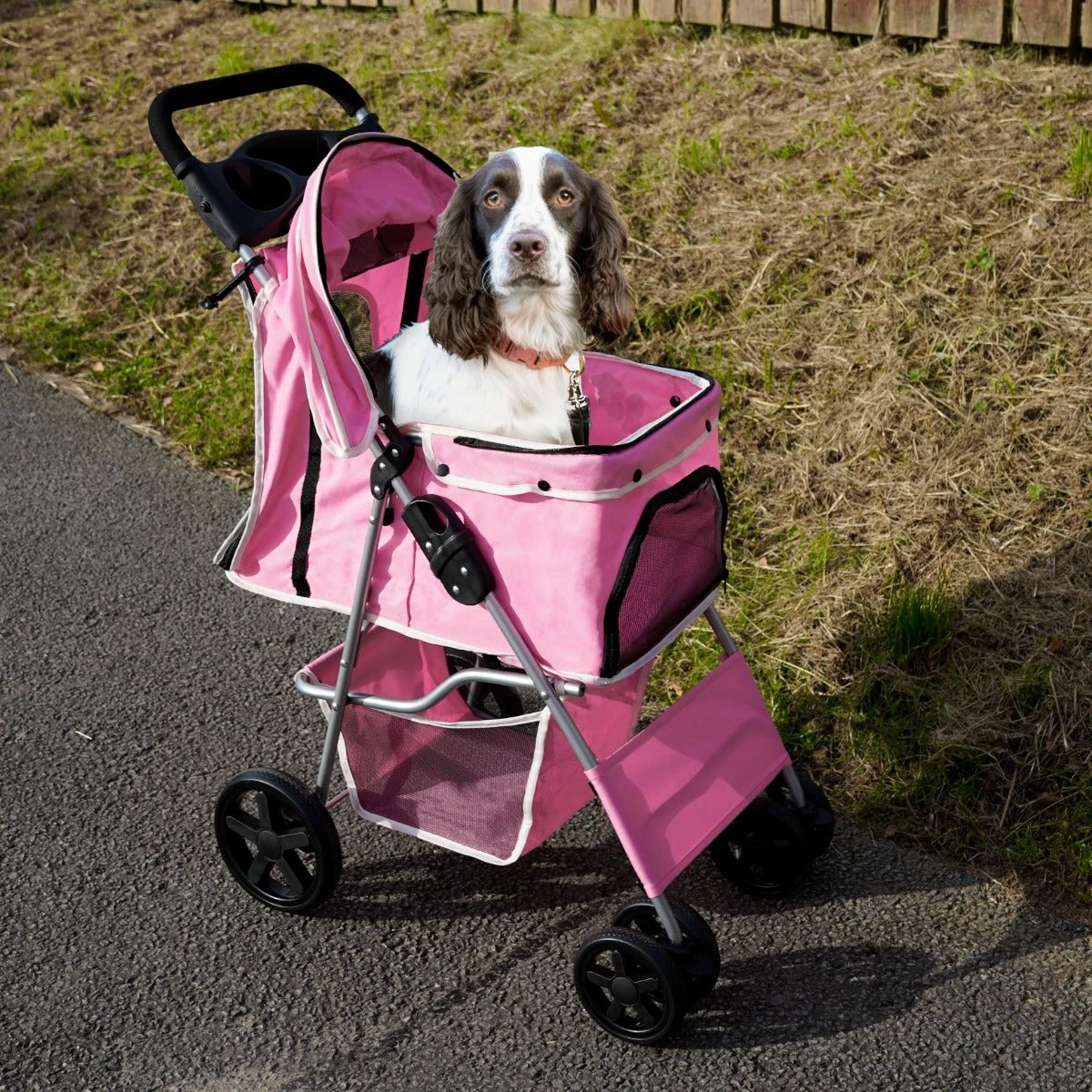 Pet Stroller with Rain Cover – Pink by Monster Shop