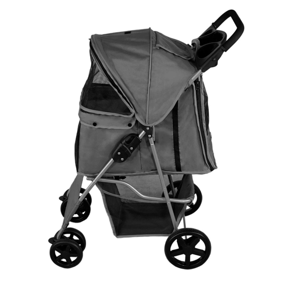 Pet Stroller with Rain Cover – Grey by Monster Shop