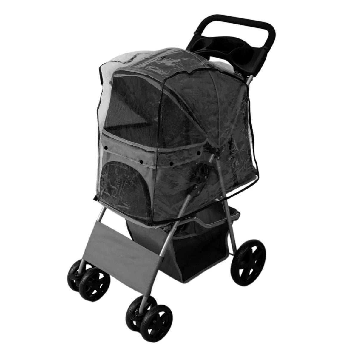 Pet Stroller with Rain Cover – Grey by Monster Shop