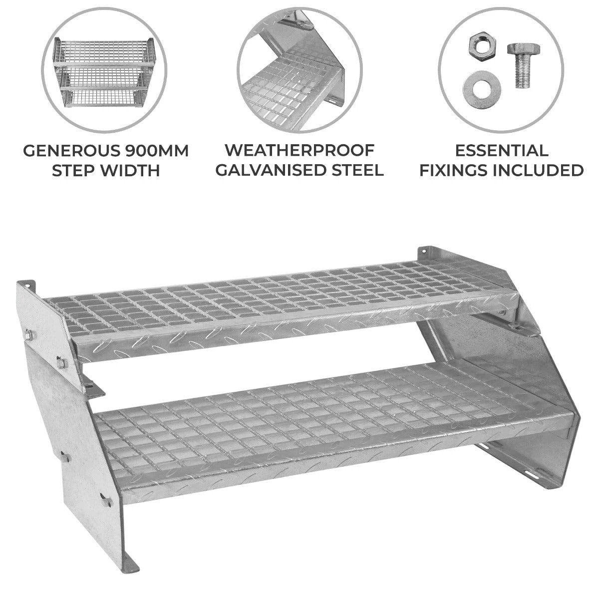 Monster Shop Adjustable 2 Section Galvanised Staircase - 900mm Wide -