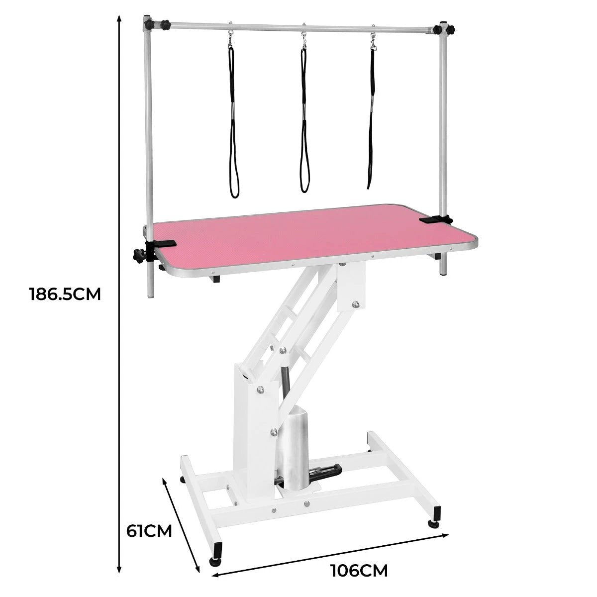 White Hydraulic Grooming Table - Pink Table Top by Monster Shop