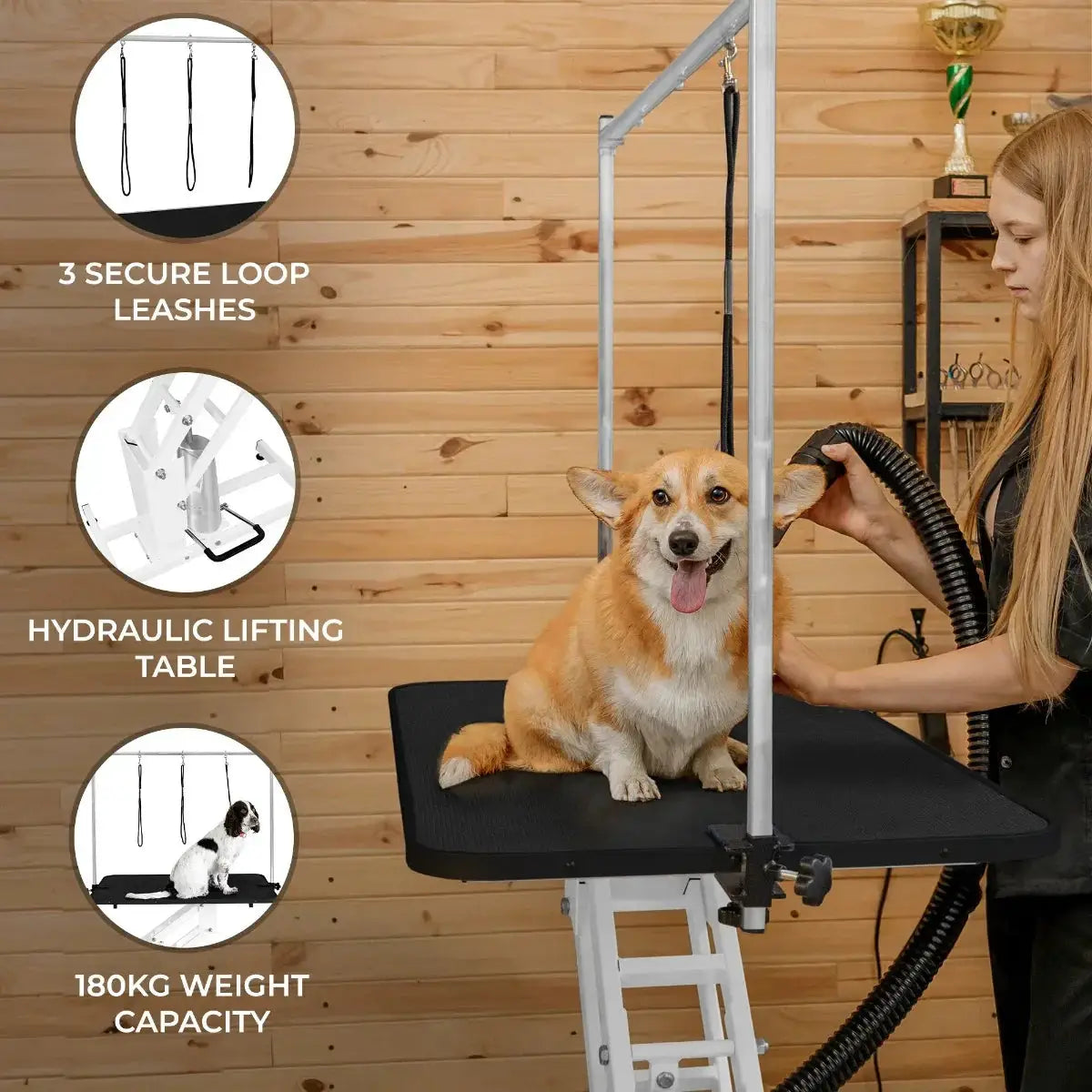 Monster Shop White Hydraulic Grooming Table - Black Table Top -