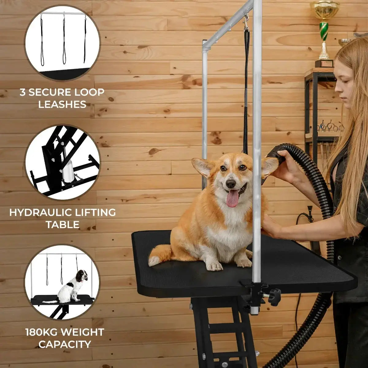 Monster Shop Black Hydraulic Grooming Table - Black Table Top -