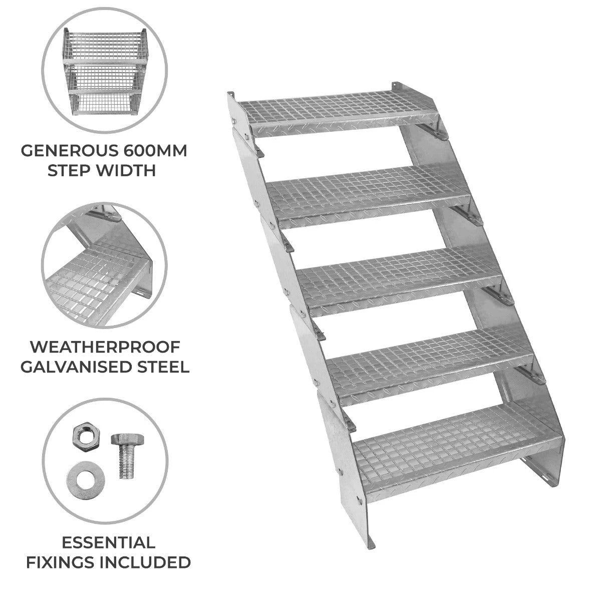 Adjustable 5 Section Galvanised Staircase - 600mm Wide by Monster Shop