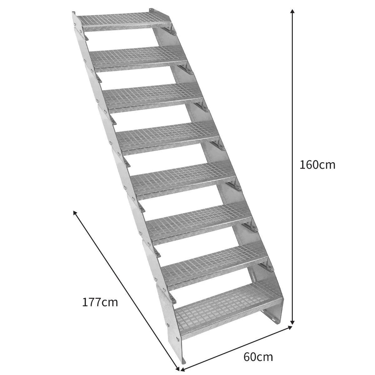 Monster Shop Adjustable 8 Section Galvanised Staircase - 600mm Wide -
