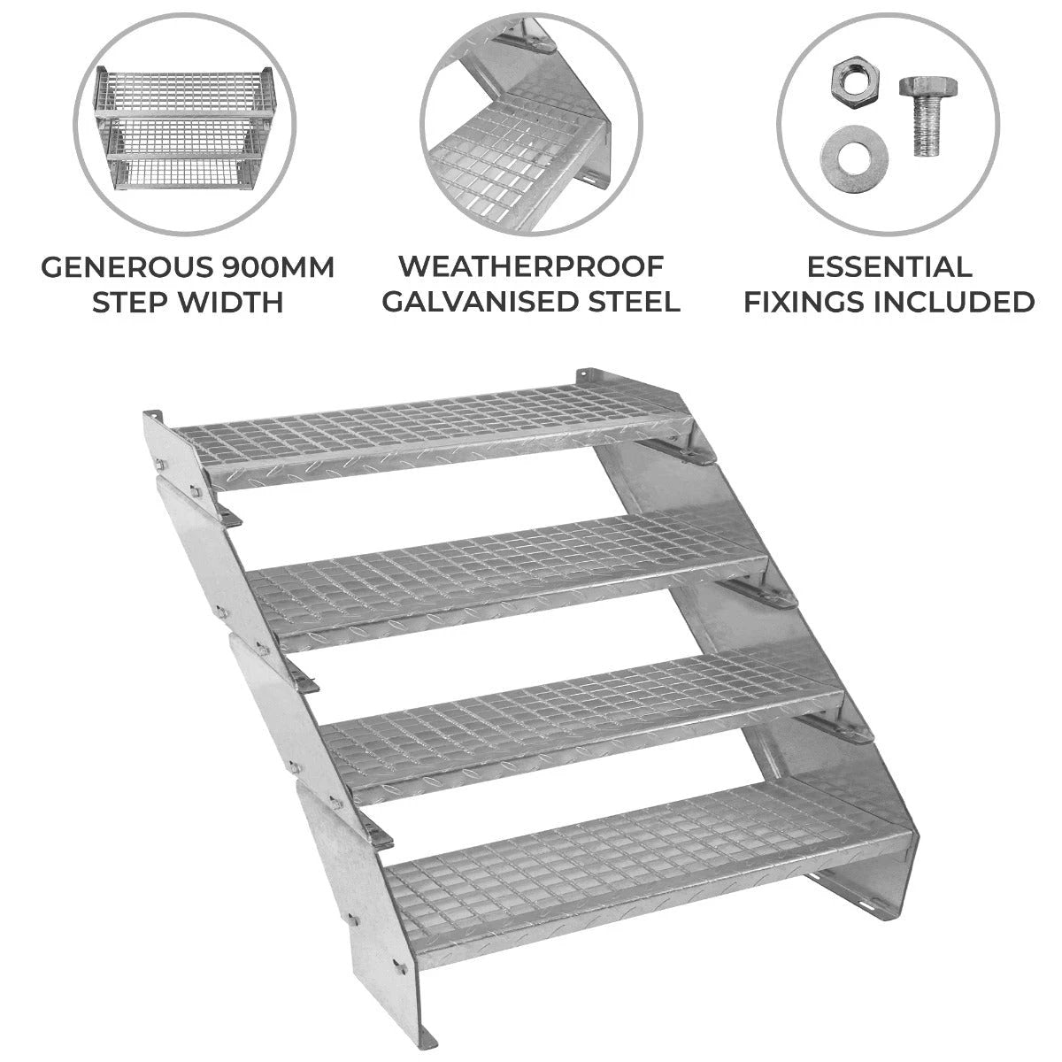 Adjustable 4 Section Galvanised Staircase - 900mm Wide by Monster Shop
