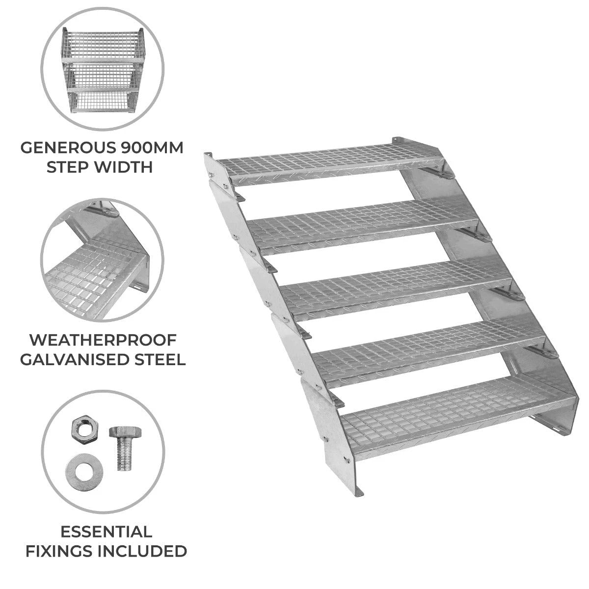 Adjustable 5 Section Galvanised Staircase - 900mm Wide by Monster Shop