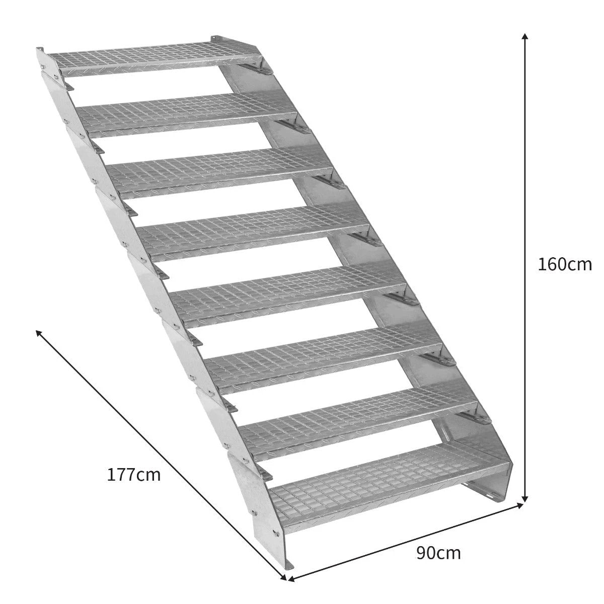 Monster Shop Adjustable 8 Section Galvanised Staircase - 900mm Wide -
