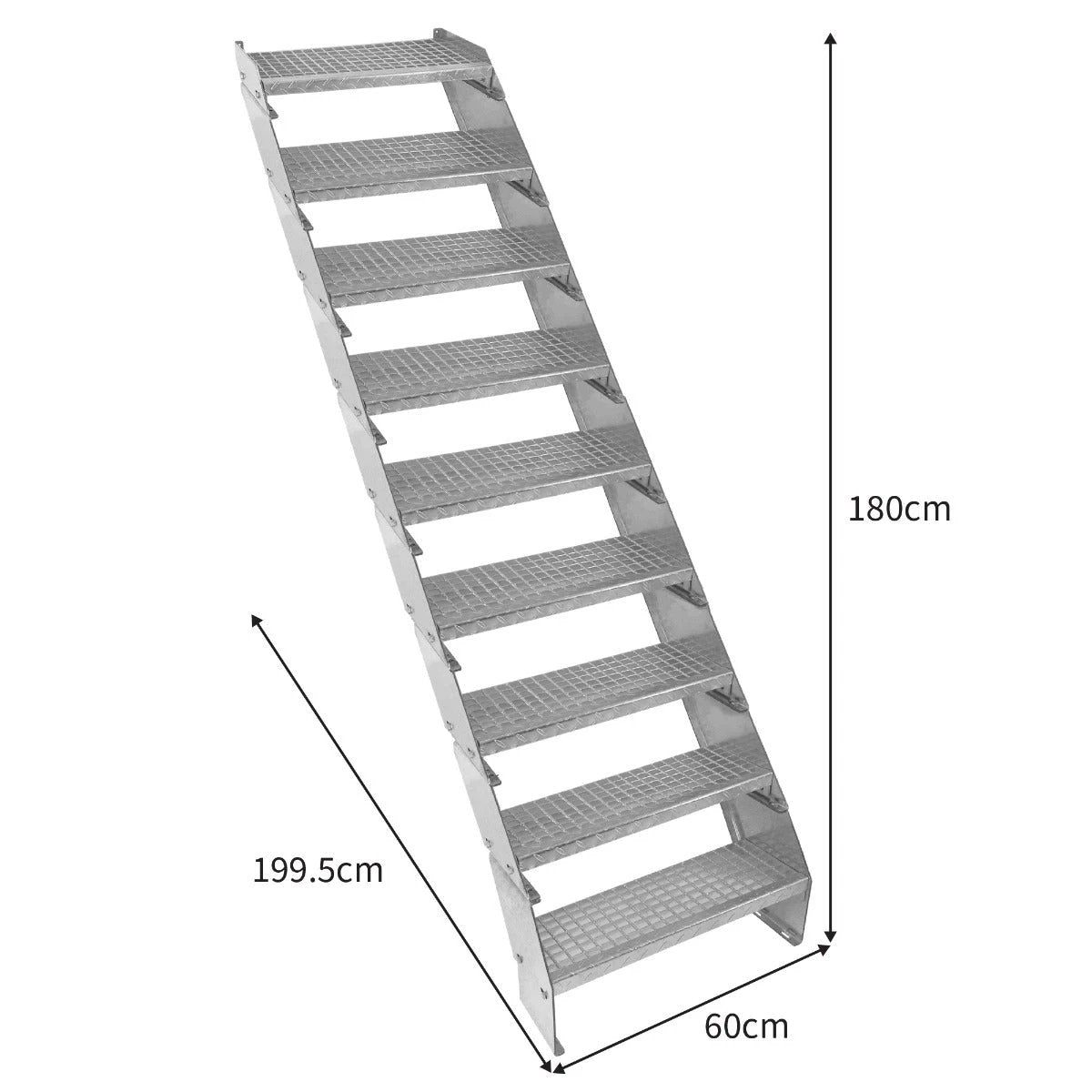 Monster Shop Adjustable 9 Section Galvanised Staircase - 600mm Wide -