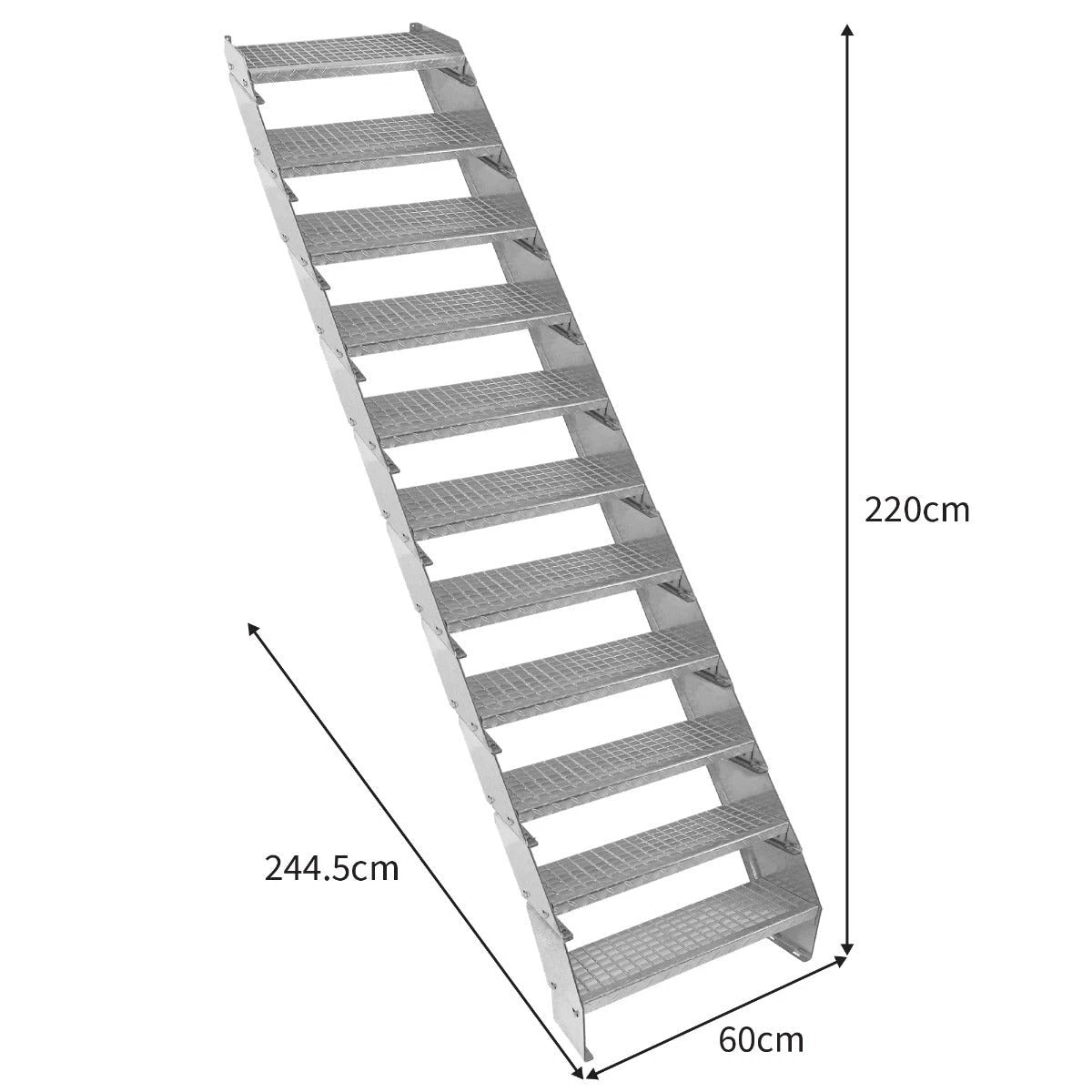 Monster Shop Adjustable 11 Section Galvanised Staircase - 600mm Wide -