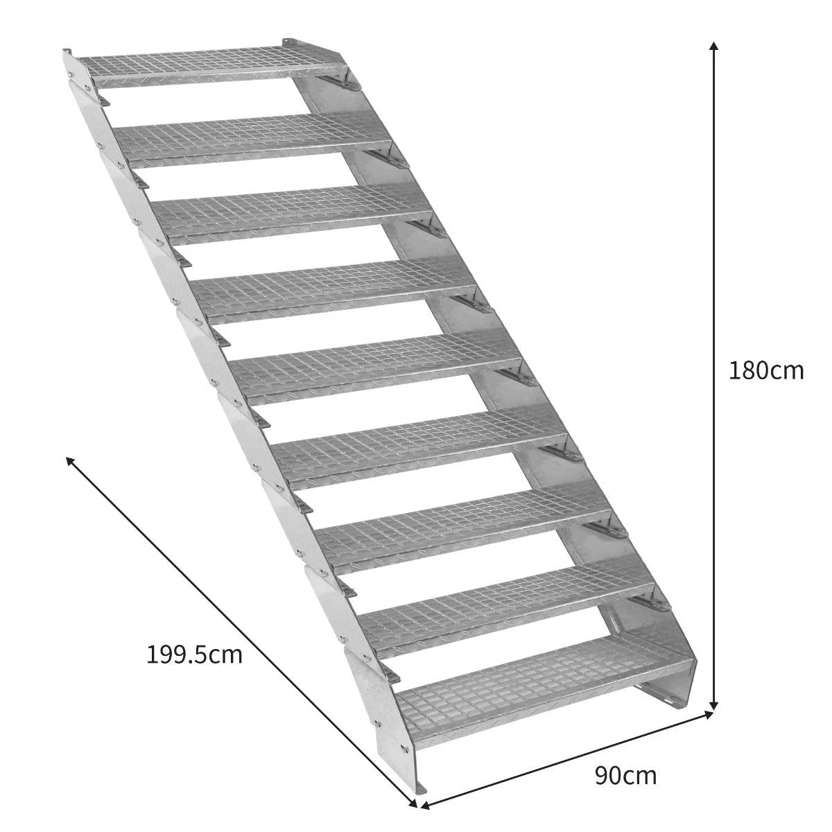 Adjustable 9 Section Galvanised Staircase - 900mm Wide by Monster Shop