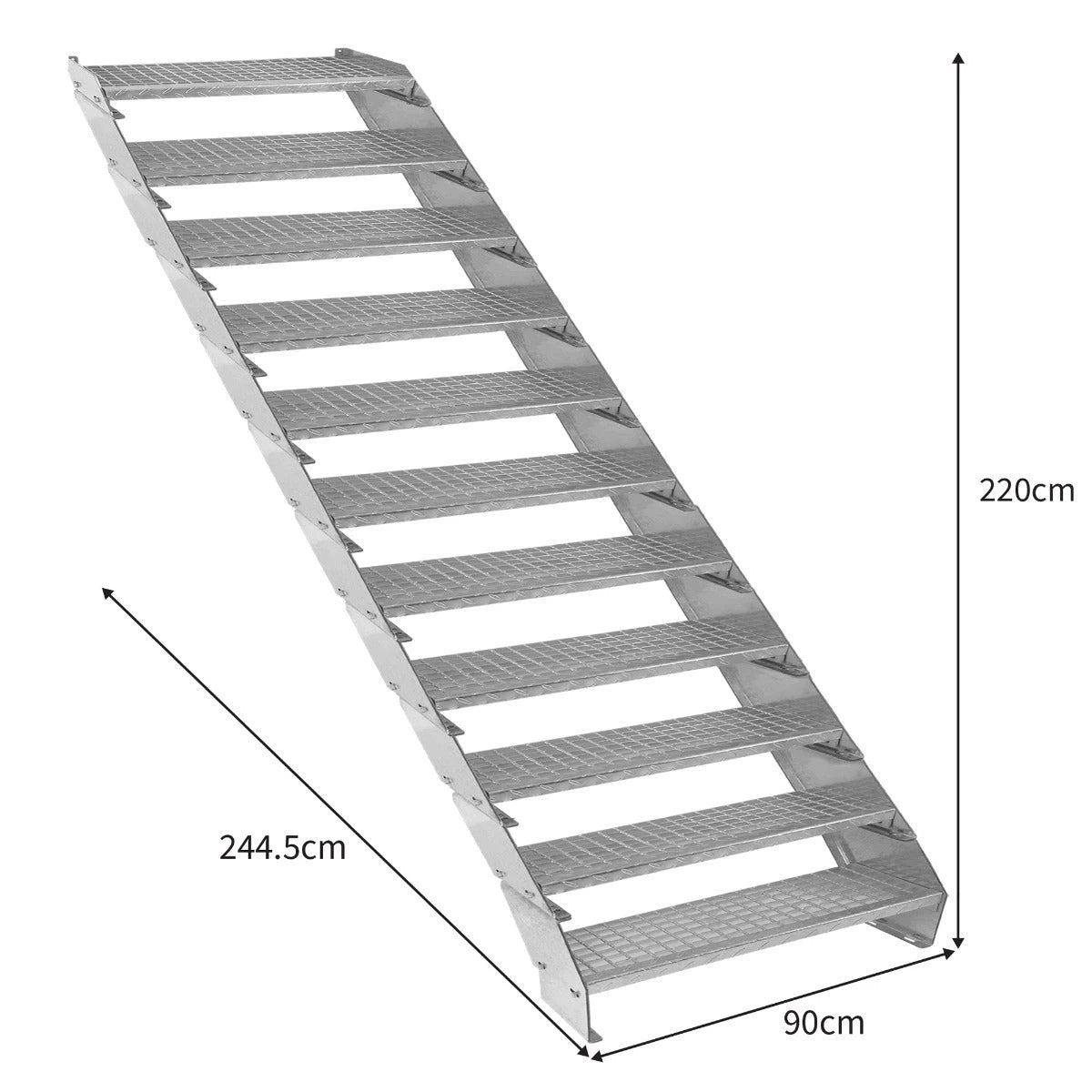 Monster Shop Adjustable 11 Section Galvanised Staircase - 900mm Wide -