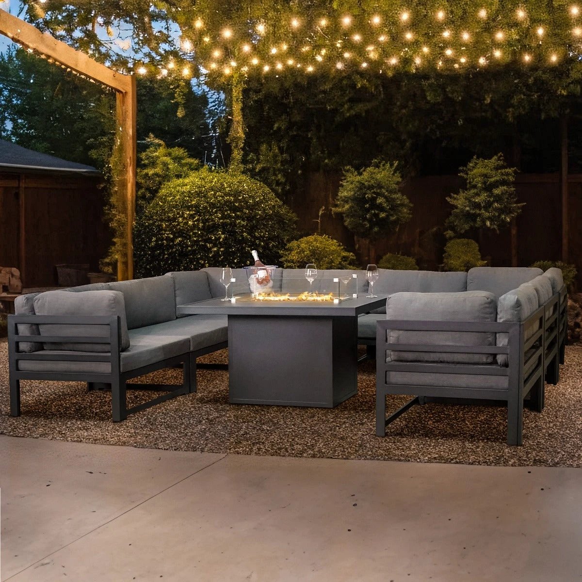 Modular Garden Furniture Set With Fire Pit - Anthracite Grey by Monster Shop