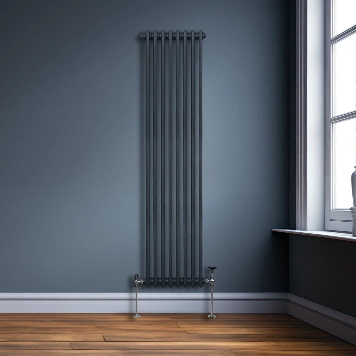 Traditional Radiator 1800 x 382mm Two Column Anthracite Carbon Steel 1.5mm Home Heating by Monster Shop