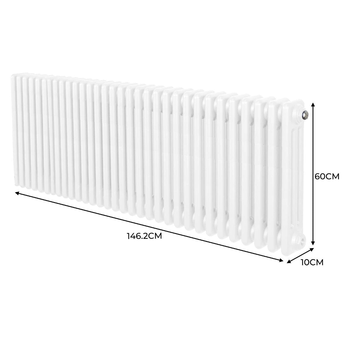 Monster Shop Traditional Three Column Radiator 600 X 1462mm White Finish Carbon Steel Construction For Home Heating - Radiator