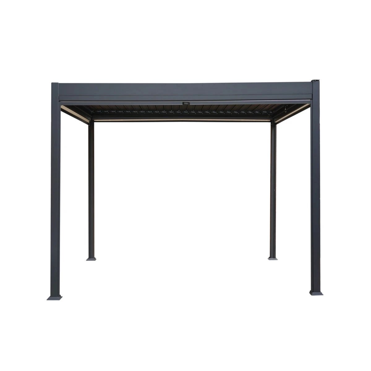 Monster Shop Anthracite Aluminium Pergola 3m x 3m With White Blinds And LED Lights For Outdoor Living - Uncategorized Gazebos