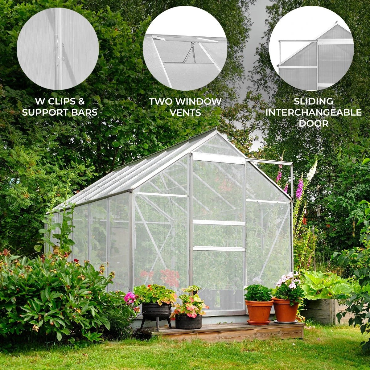 Polycarbonate Greenhouse 6ft x 8ft – Silver by Monster Shop