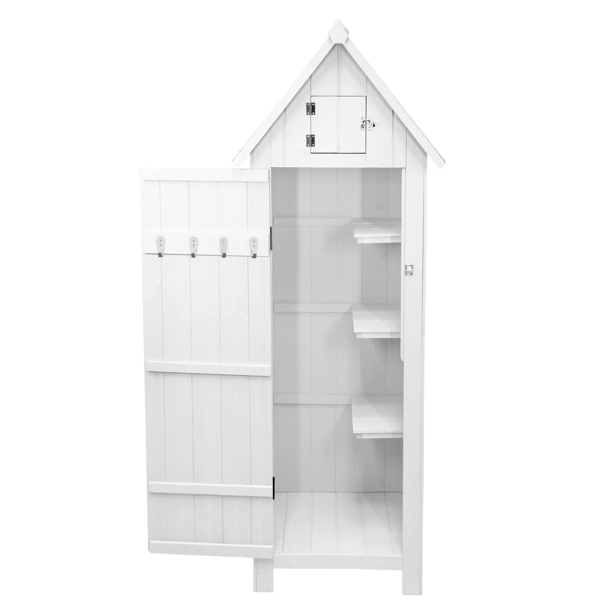Monster Shop Premium Wooden Garden Shed White Standard Size With Three Shelves For Tool Storage Outdoor Use - Uncategorized Garden Shed