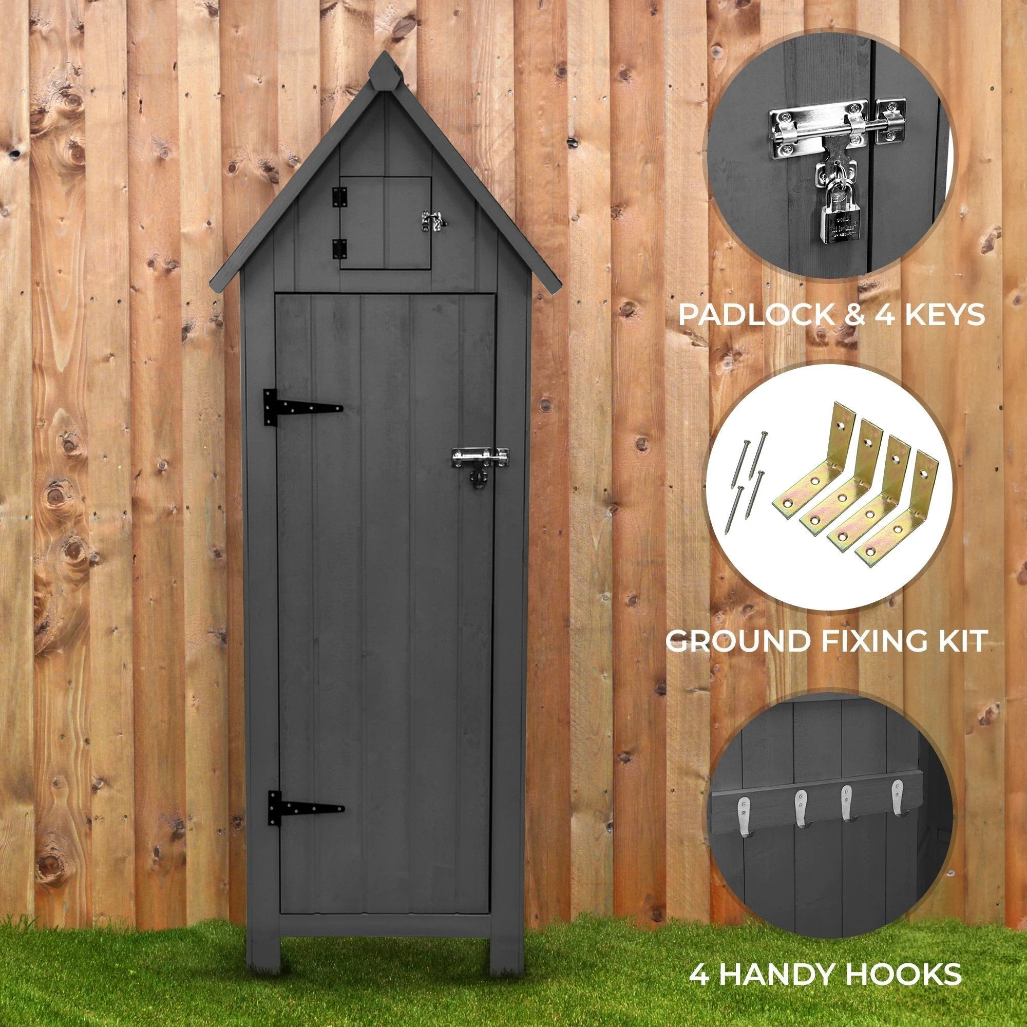 Monster Shop Premium Wooden Garden Shed Narrow Tall Three Corner Shelves Dark Grey For Garden Tools - Uncategorized Garden Shed